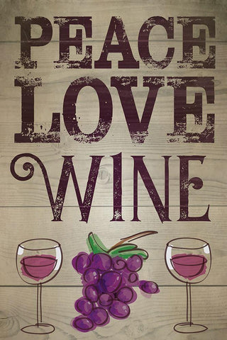 Peace, Love, Wine White Modern Wood Framed Art Print with Double Matting by ND Art