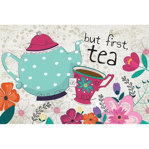 But First Tea Black Modern Wood Framed Art Print with Double Matting by ND Art
