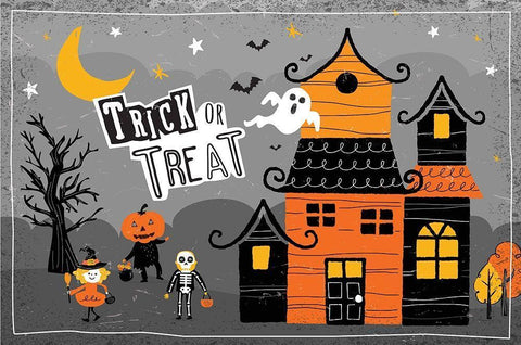 Trick or Treat Black Ornate Wood Framed Art Print with Double Matting by ND Art