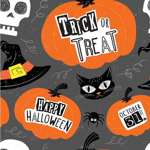 Halloween Pattern II White Modern Wood Framed Art Print with Double Matting by ND Art