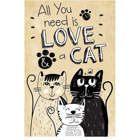 All You Need is Love and a Cat Gold Ornate Wood Framed Art Print with Double Matting by ND Art