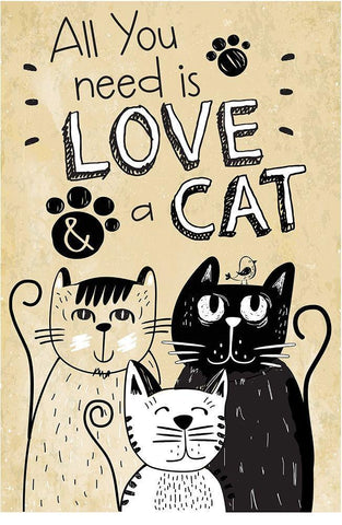All You Need is Love and a Cat Black Ornate Wood Framed Art Print with Double Matting by ND Art