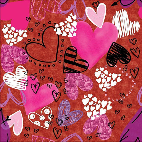 Love Love Love Pattern I Black Modern Wood Framed Art Print with Double Matting by ND Art