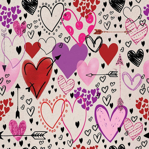 Love Love Love Pattern II White Modern Wood Framed Art Print with Double Matting by ND Art