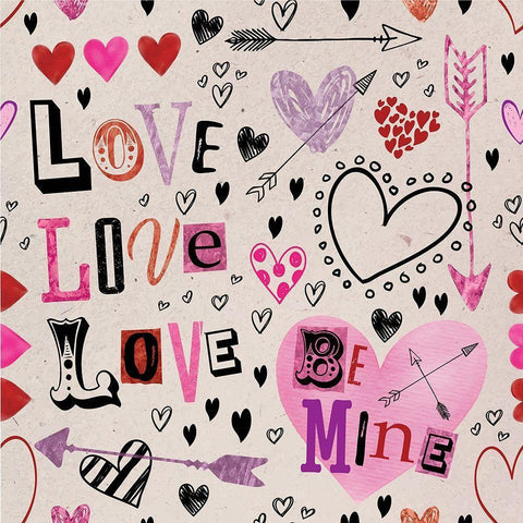 Love Love Love Pattern IV Black Modern Wood Framed Art Print with Double Matting by ND Art