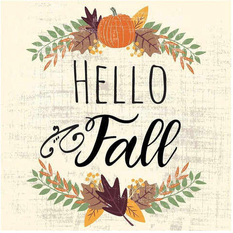 Hello Fall Gold Ornate Wood Framed Art Print with Double Matting by ND Art