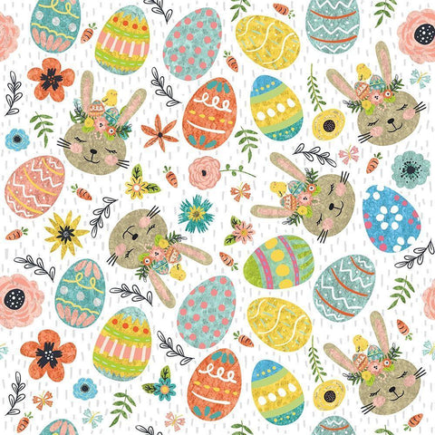 Easter Wishes Pattern I White Modern Wood Framed Art Print with Double Matting by ND Art