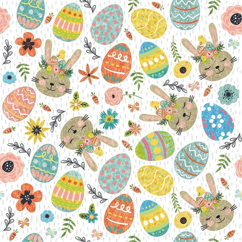 Easter Wishes Pattern I Black Modern Wood Framed Art Print with Double Matting by ND Art