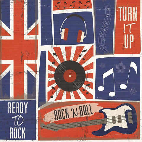 Rock and Roll Americana Pattern IV White Modern Wood Framed Art Print with Double Matting by ND Art