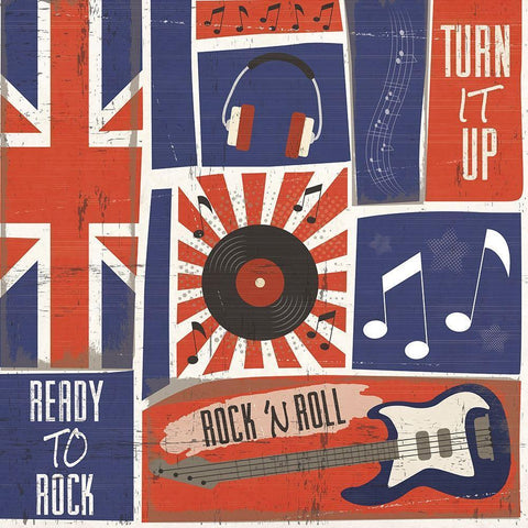 Rock and Roll Americana Pattern IV Black Modern Wood Framed Art Print with Double Matting by ND Art