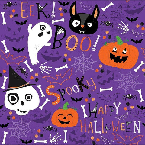 Spooky Buddies Pattern I White Modern Wood Framed Art Print by ND Art