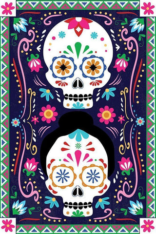 Day of the Dead Black Ornate Wood Framed Art Print with Double Matting by ND Art