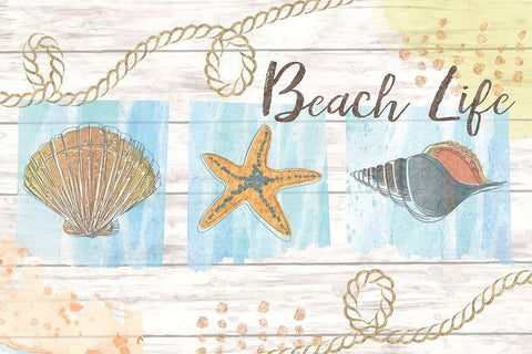 Beach Life White Modern Wood Framed Art Print with Double Matting by ND Art