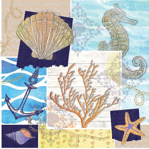 Coastal Shores Pattern I Gold Ornate Wood Framed Art Print with Double Matting by ND Art