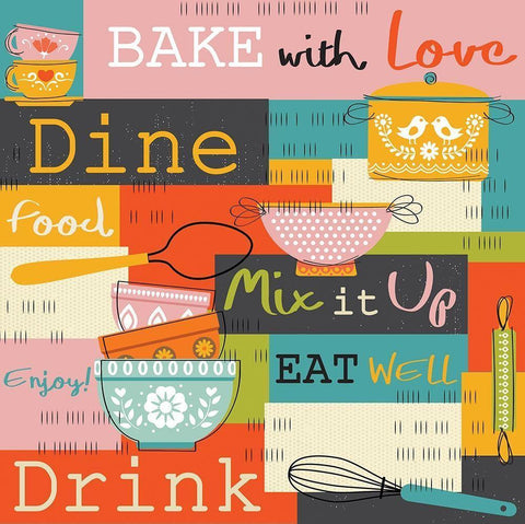 In the Kitchen Pattern I Black Ornate Wood Framed Art Print with Double Matting by ND Art