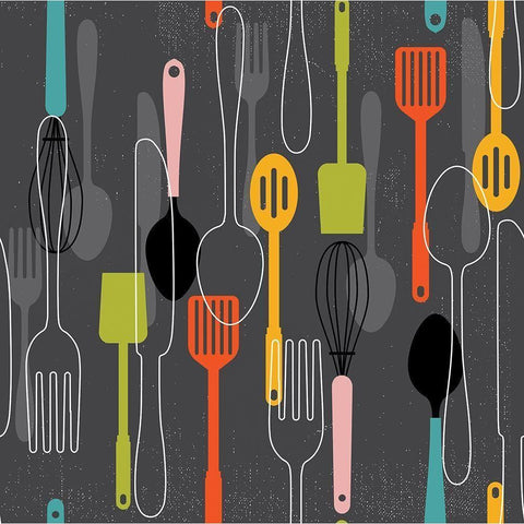 In the Kitchen Pattern II Black Modern Wood Framed Art Print with Double Matting by ND Art