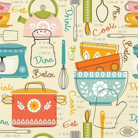 In the Kitchen Pattern III White Modern Wood Framed Art Print by ND Art