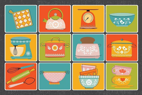 In the Kitchen Art Black Ornate Wood Framed Art Print with Double Matting by ND Art