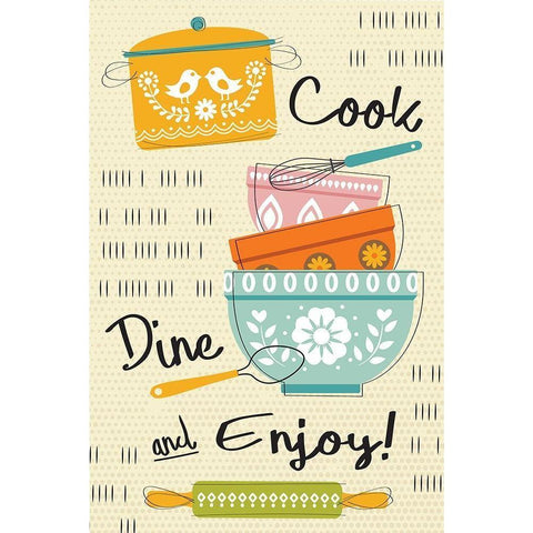 Cook, Dine, and Enjoy! Black Modern Wood Framed Art Print by ND Art