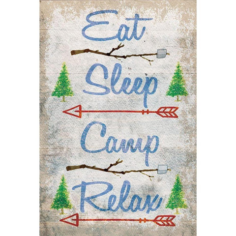 Eat, Sleep, Camp, Relax White Modern Wood Framed Art Print by ND Art