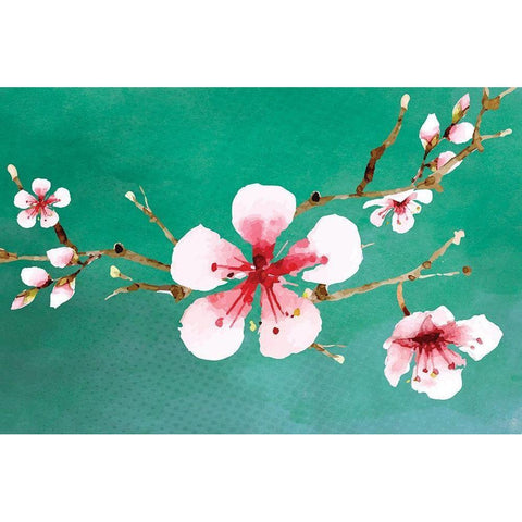 Cherry Blossoms II Black Modern Wood Framed Art Print by ND Art