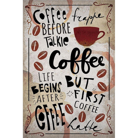 Coffee Typography Black Modern Wood Framed Art Print with Double Matting by ND Art