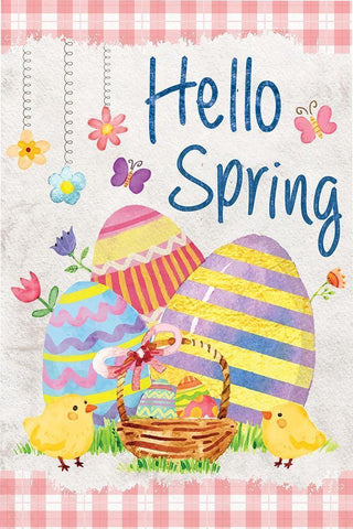 Hello Spring White Modern Wood Framed Art Print with Double Matting by ND Art