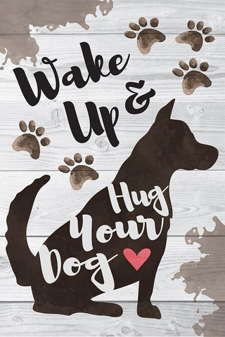 Wake Up and Hug Your Dog Black Ornate Wood Framed Art Print with Double Matting by ND Art