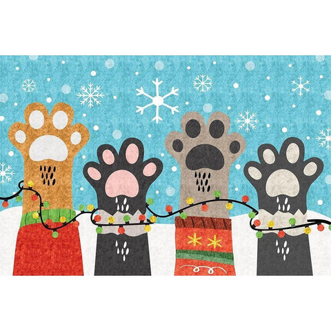 Christmas Paws Gold Ornate Wood Framed Art Print with Double Matting by ND Art