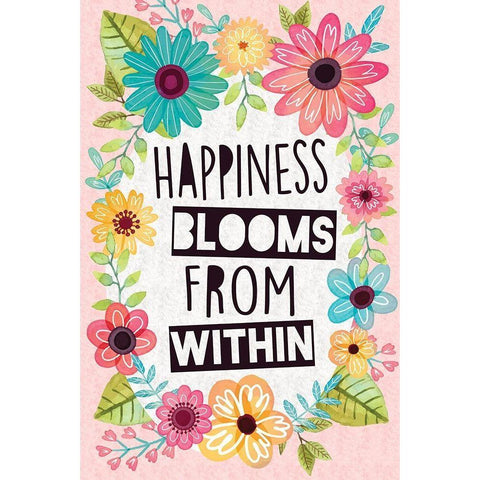 Happiness Blooms Black Modern Wood Framed Art Print by ND Art