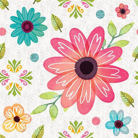 Full Bloom Pattern I White Modern Wood Framed Art Print by ND Art
