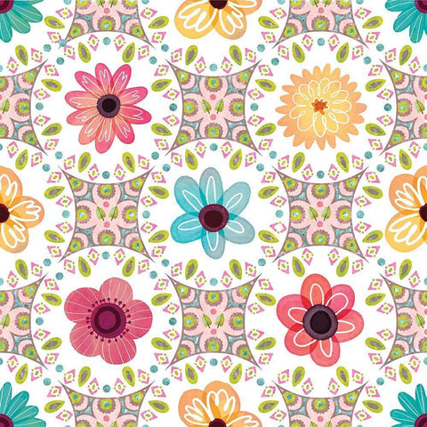 Full Bloom Pattern II White Modern Wood Framed Art Print with Double Matting by ND Art