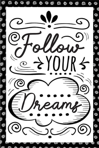 Follow Your Dreams Black Ornate Wood Framed Art Print with Double Matting by ND Art