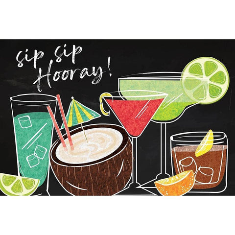 Sip Sip Hooray! Black Modern Wood Framed Art Print with Double Matting by ND Art