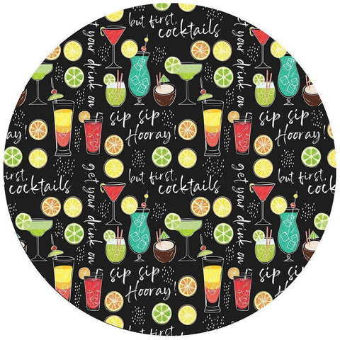 Sip Sip Hooray Plate Black Modern Wood Framed Art Print with Double Matting by ND Art