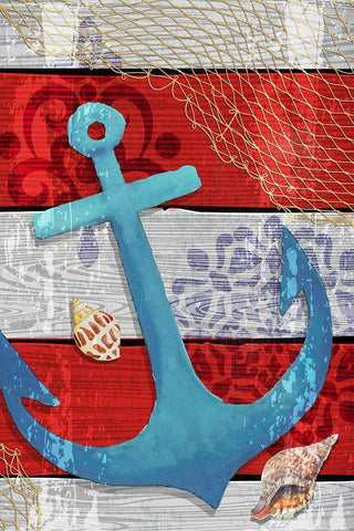 New England Anchor Black Ornate Wood Framed Art Print with Double Matting by ND Art