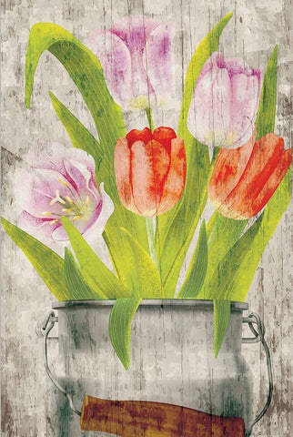 Tulips III White Modern Wood Framed Art Print with Double Matting by ND Art