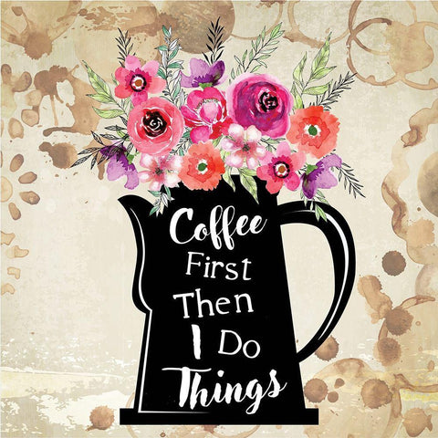 Coffee First Black Ornate Wood Framed Art Print with Double Matting by ND Art