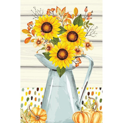 Pumpkins and Sunflowers White Modern Wood Framed Art Print by ND Art