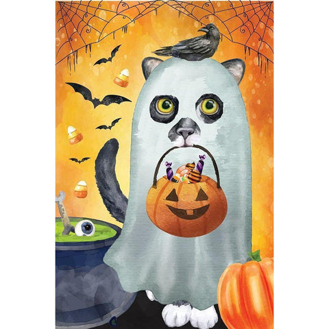 Ghost Cat Black Modern Wood Framed Art Print by ND Art