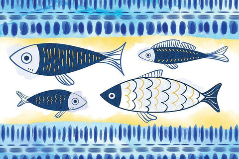 Fish White Modern Wood Framed Art Print with Double Matting by ND Art