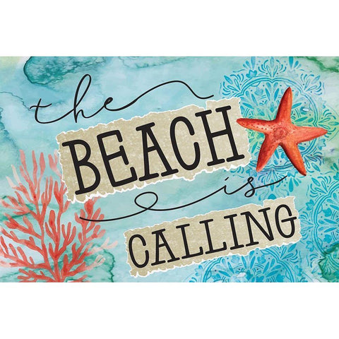 Beach is Calling White Modern Wood Framed Art Print by ND Art