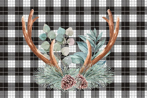 Holiday Antlers Black Ornate Wood Framed Art Print with Double Matting by ND Art