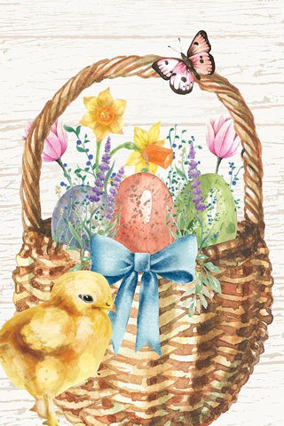 Easter Basket White Modern Wood Framed Art Print with Double Matting by ND Art