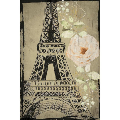 Eiffel Tower Black Modern Wood Framed Art Print with Double Matting by ND Art