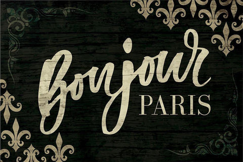 Bonjour Black Ornate Wood Framed Art Print with Double Matting by ND Art