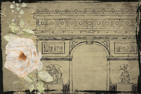 Arc de Triomphe Black Ornate Wood Framed Art Print with Double Matting by ND Art