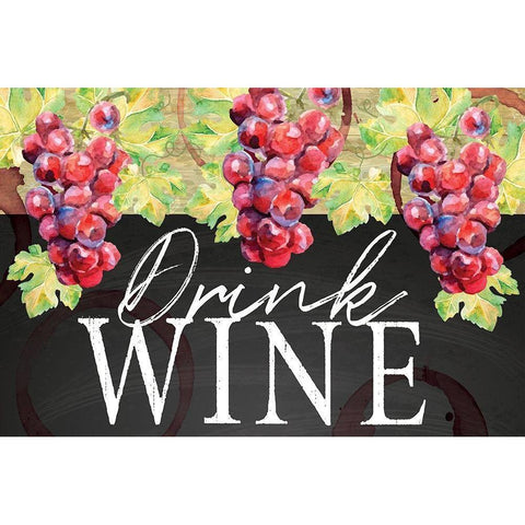 Drink Wine Black Modern Wood Framed Art Print with Double Matting by ND Art