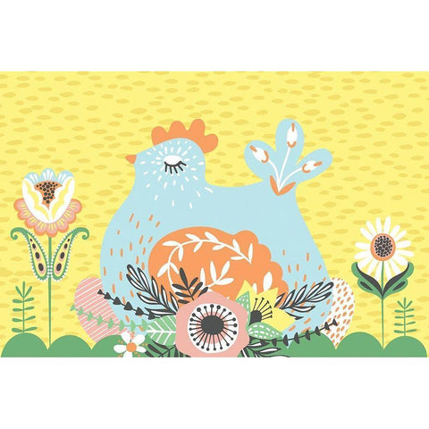 Hen White Modern Wood Framed Art Print by ND Art