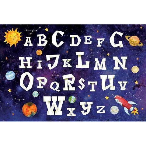 Space Alphabet White Modern Wood Framed Art Print by ND Art